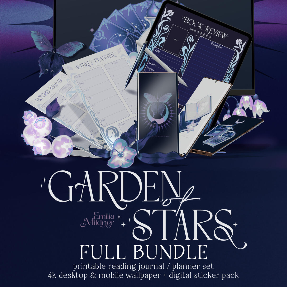 Garden of Stars reading journal, wallpaper & digital sticker pack